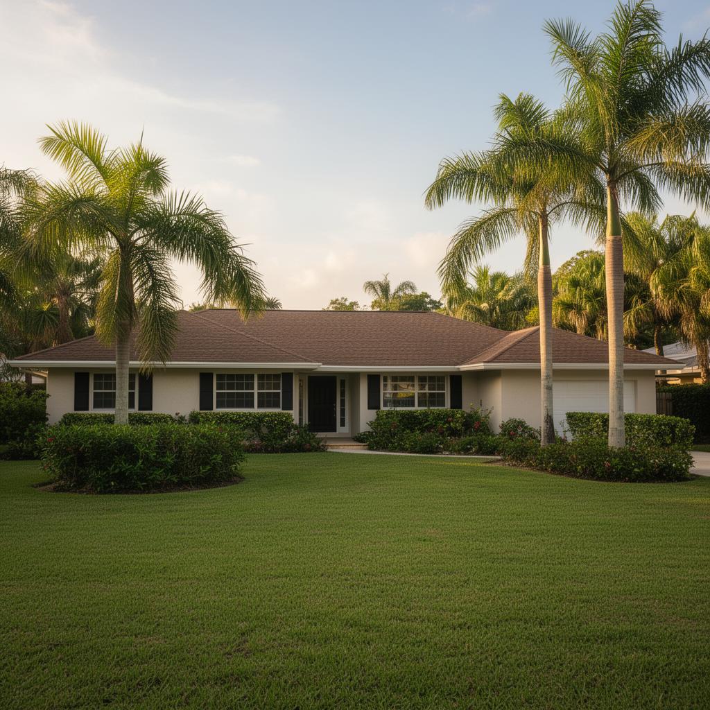 Classic inherited Florida family home at dusk